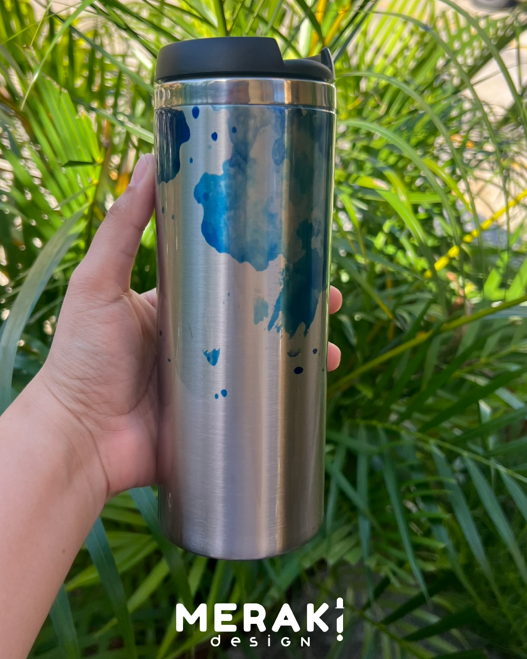 ✨ Termo Personalizado Silver con Acuarela Azul