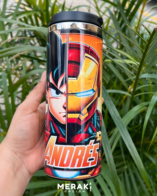 🔥 Vaso Térmico Personalizado Goku x Iron Man – Para Verdaderos Fans 🔥