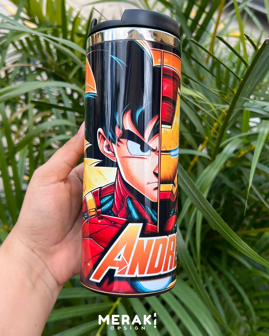 🔥 Vaso Térmico Personalizado Goku x Iron Man – Para Verdaderos Fans 🔥